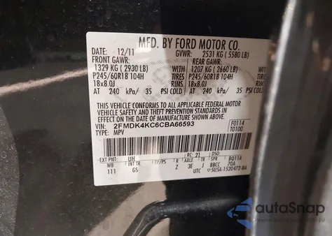 2012 Ford Edge Limited из США, поврежденный, VIN 2FMDK4KC6CBA66593